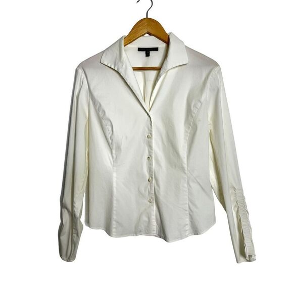 Lafayette 148 white 3/4 ruched sleeve shirt sz 10 - Picture 1 of 6